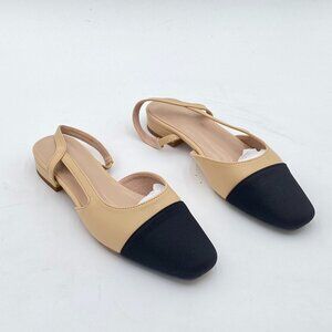 Beige Pointed Toe Pumps Chunky Low Heel Slingback Sandals Party Office Shoes
